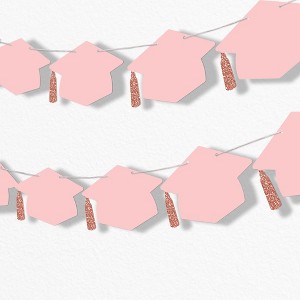 Big Dot of Happiness Rose Gold Graduation Cap Garland Banner, High School or Elementary Grad Photo Backdrop, 10 Feet of Cord, 15 Hats with Tassels - 1 of 4