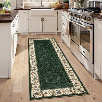 Machine Washable Vintage Rug with Non-Slip Backing, Stain-Resistant Low-Pile Floor Cover for Living Room, Bedroom & Kids Room