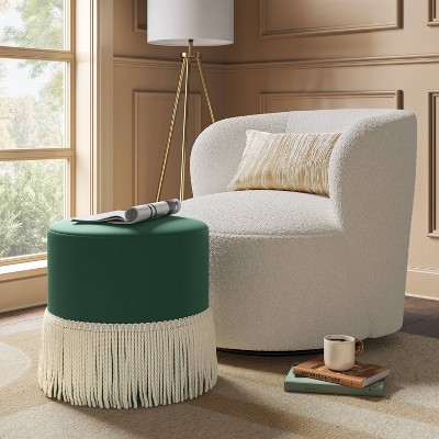 Fringe Drum Ottoman in Velvet Emerald - Threshold™