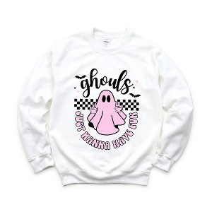 Simply Sage Market Women's Graphic Sweatshirt Just Wanna Have Fun Checkered - 1 of 4