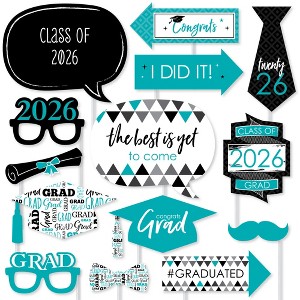 Big Dot of Happiness Teal 2026 Graduation Party Photo Booth Props Kit - 20 Count - 1 of 4