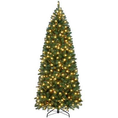 Yaheetech 6Ft/7.5Ft/9Ft Pre-lit Slim Pencil Artificial Christmas Tree, Green