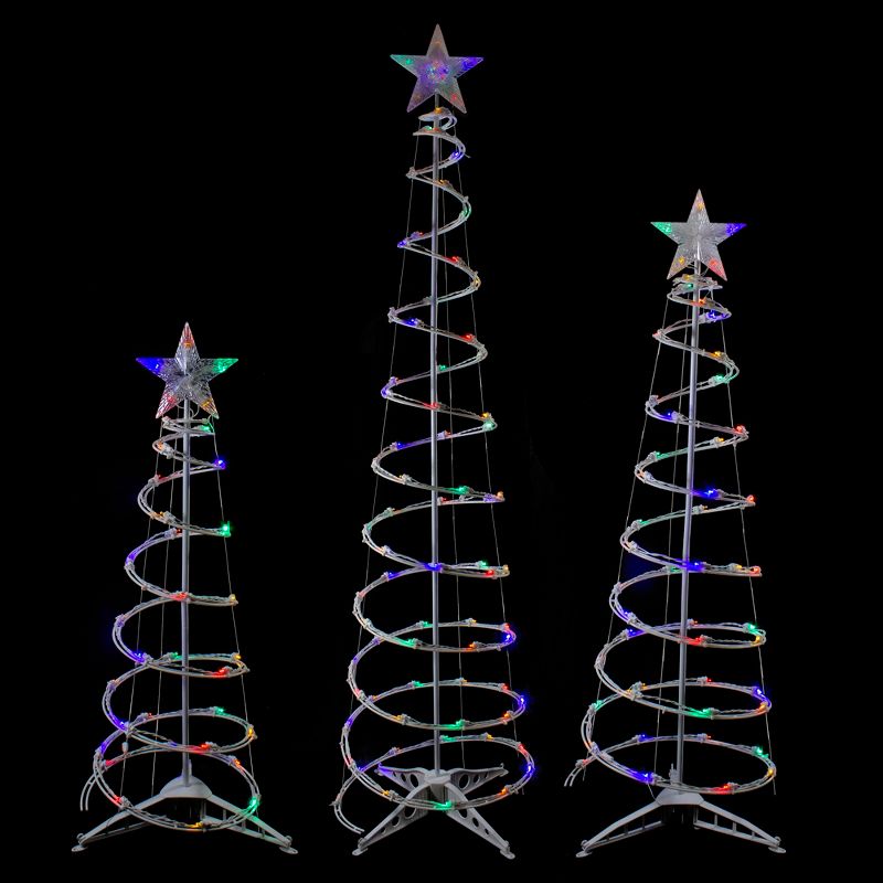Northlight Set of 3 LED Lighted Multi-Color Outdoor Spiral Christmas Cone Trees 3', 4', and 6', 3 of 5