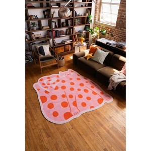 Lany Space Pink Polka dots Funky Cat Rug by Becca Franks - 1 of 3