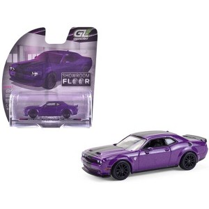 2023 Dodge Challenger SRT Hellcat Plum Crazy Metallic with Black Stripes "Showroom Floor" 1/64 Diecast Model Cars by Greenlight - 1 of 3