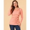 Allegra K Women's Cowl Neck Long Sleeves Buttons Decor Solid Ruched Top - 3 of 4