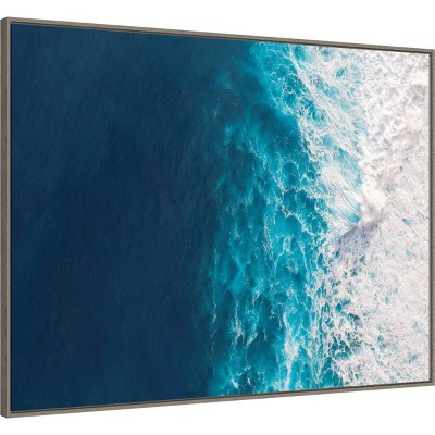 Large Blue and White Ocean Waves Framed Canvas Print