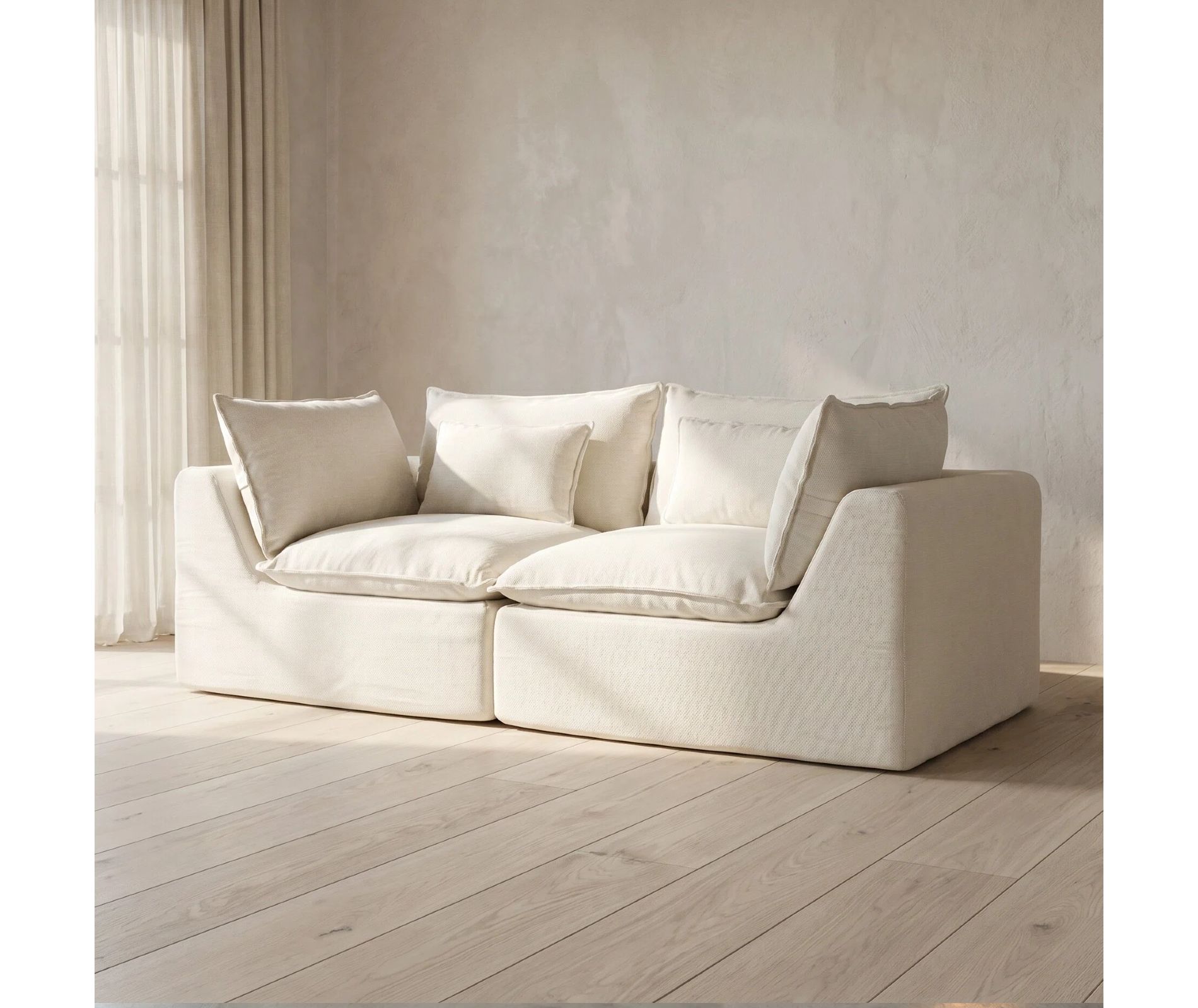 74.8" Modular Sectional Sofa, Cloud Couch Loveseat Sofa, Deep Seat Washable Waffle Fabric Sofa with Throw Pillows for Living Room Apartment, Grey
