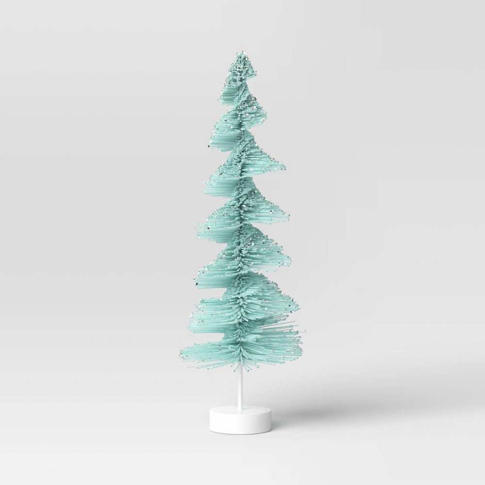 24" Spiral Christmas Bottle Brush Tree Sculpture - Wondershop™ Blue: Indoor Decorative Object, Plastic, Floor/Tabletop