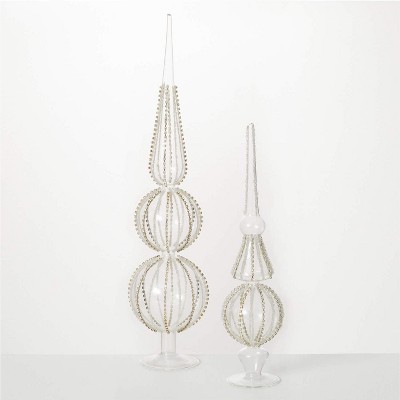 Hand-Beaded Glass Finial Clear 22"H Glass Set of 2