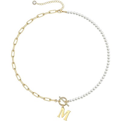 Elegant 14K Gold Plated Initial Pearl Link Chain Necklace: A Personalized and Timeless Treasure for Every Occasion.