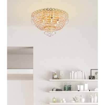 19th Century French-Inspired Gold Flush Mount with Clear Royal Cut Crystals