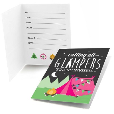 Big Dot of Happiness Let's Go Glamping - Fill In Camp Glamp Party or Birthday Party Invitations (8 count)