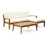 Outdoor Sectional Sofa Set, 3 Pcs Acacia Sofa Set for 3 People, Sectional Sofas with Acacia Table, Wood Frame and PE Cushions-Coolbibila - 3 of 4