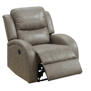 Royal Hampton 40 Inch Vegan Faux Leather Power Recliner with USB Port, Stone Gray - 1 of 4