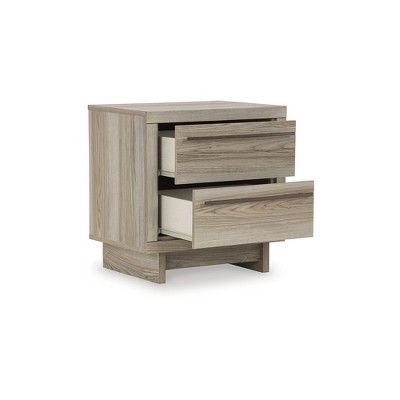 Beige Transitional 2 Drawer Nightstand with USB & Wireless Charging