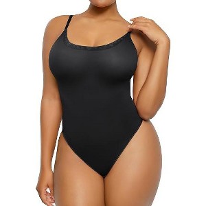 SHAPELLX Shapewear Bodysuit For Women Tummy Control Sculpting Snatched Body Shaper Waist Body Suit Thong—Black 38 - 1 of 3