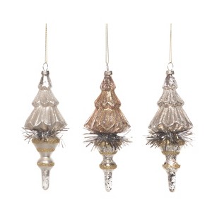 Transpac Glass Tinsel Tree Ornament Set of 3 Christmas Home Decorations - 1 of 1