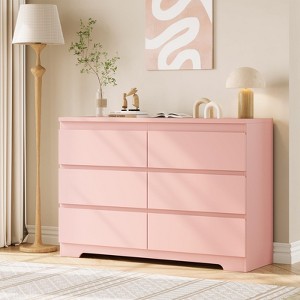Modern White 6 Drawer Dresser, Simply Modern Chest of Drawers, 6 Drawer Dressers for Clothes Storage for Bedroom, Wood Storage Double Dresser - 1 of 4