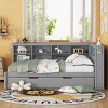 Daybed with Twin Trundle, Wooden Day Bed Pull Out with USB Ports and Storage Shelf, Twin Size Frame for Kids or Guests-Maison Boucle - 3 of 4