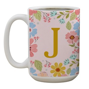 Personalization Mall Flowery Initial Personalized Coffee Mug Gold/Pink - 1 of 1