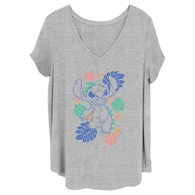 Junior's Women Lilo & Stitch Colorful Tropical Flowers T-Shirt, 1 of 5