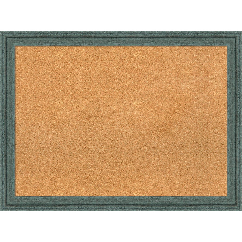 Photos - Dry Erase Board / Flipchart 31"x23" Upcycled Wood Frame Natural Cork Board Teal/Gray - Amanti Art: Wal