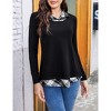 Coolmee Women's Tunics Tops Long Sleeve Contrast Collared Shirts Patchwork Work Blouse Tunics Tops - 2 of 4