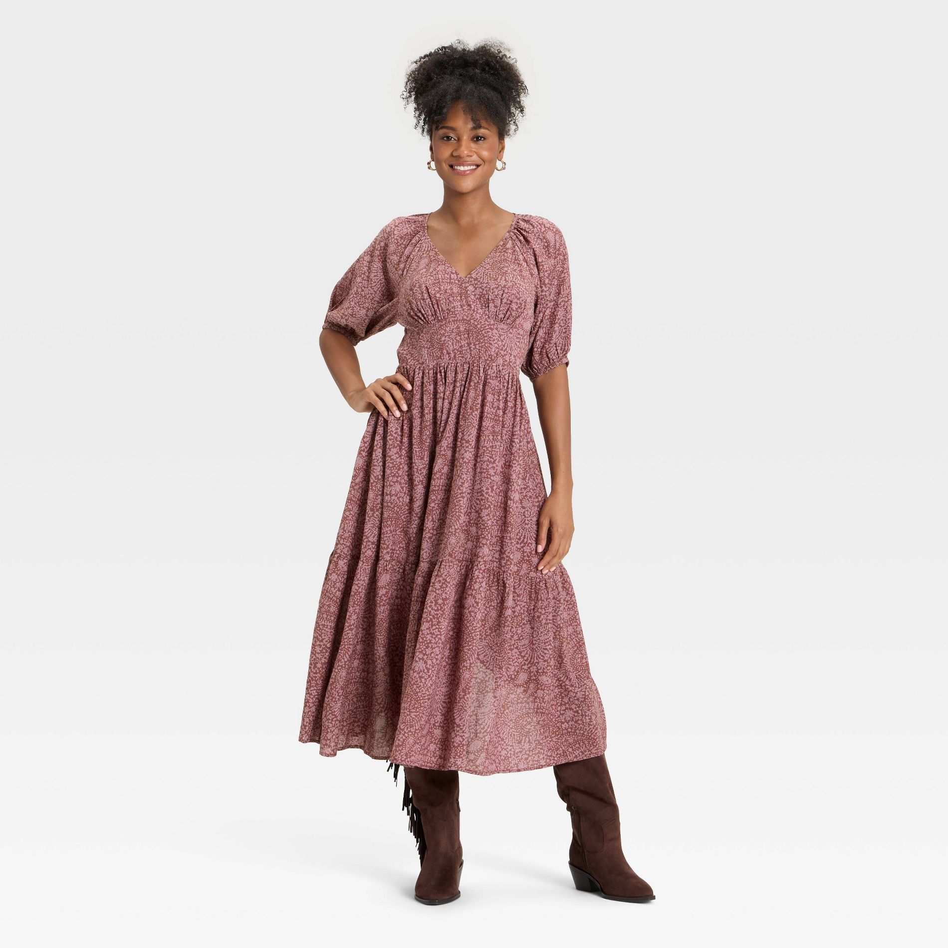 Women's Puff Elbow Sleeve Maxi A-Line Dress - Universal Thread™