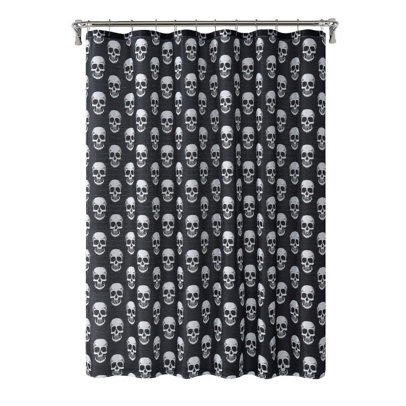 Kate Aurora Halloween Accents Black & White Spooky Skulls Fabric Shower Curtain - Standard Size, 2 of 4