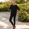 Anna-Kaci Women's 3/4 Sleeve Loose Fit Top with Sheer Floral Lace Yoke and Button Tab Sleeves - 2 of 3