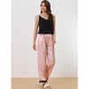 cheibear Women's Satin Elastic Wide-leg Lace Trim Loungewear Long Sleep Pants - 2 of 4