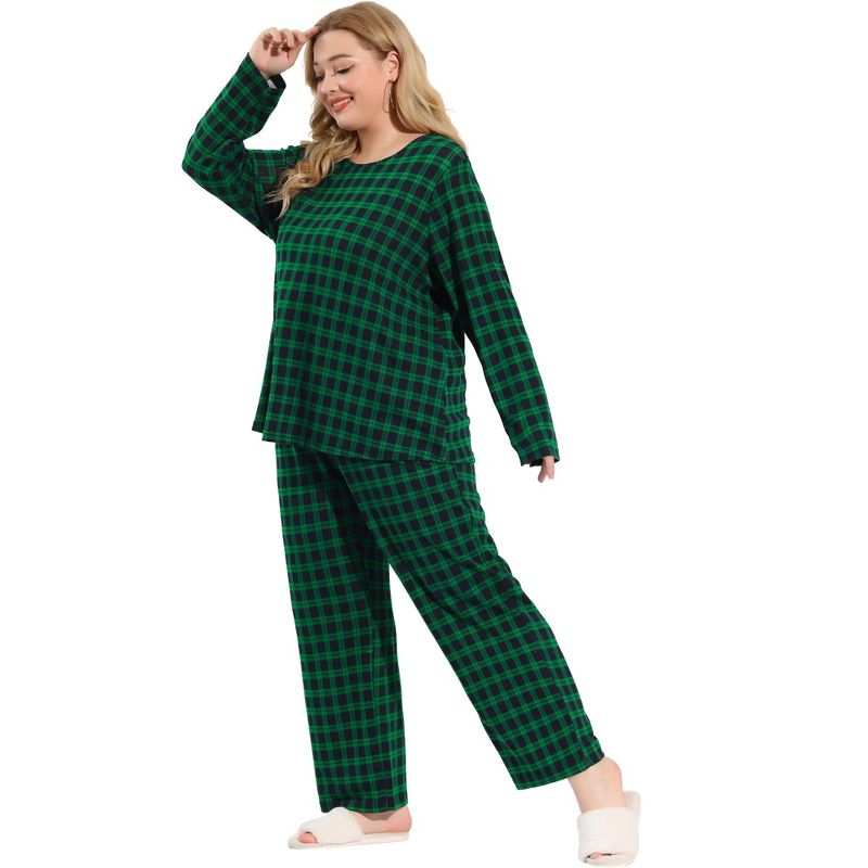 Agnes Orinda Women's Plus Size Nightgown Pajama Sets Buffalo Plaid Check Side Pocket Elastic Waist Relaxed Fit Sleepwear Pajamas, 3 of 7