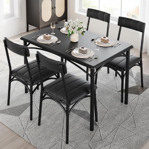 Dining Table Set for 4, 5 Piece Kitchen Table and Chairs for 4 with Upholstered Chairs, Rectangular Dining Room Table Set - 1 of 4