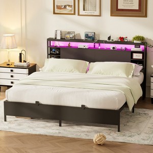 Aheaplus Bed Frame with Charging Station and RGB LED Lights - 1 of 4