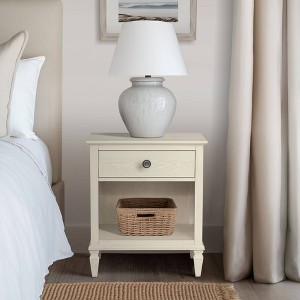 APRILSOUL 29in Dx24in Wx19in H Victoria Reclaimed French Nightstand, Wire-Brushed Light Natural, 1 Drawer and Open Shelf - 1 of 4