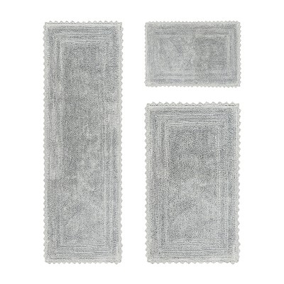Lilly Crochet Collection 100% Cotton Tufted Reversible 3-Piece Bath Rug Set – Super Absorbent, Machine Washable Bathroom Mats with Crochet Pattern