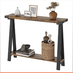 Homhougo Farmhouse Console Table, 43.3" Entryway Table with Storage Brown - 1 of 4