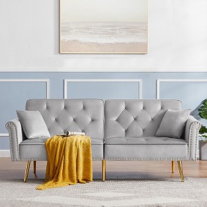 SKRAN 70"Velvet Sofa Bed, Convertible Folding Sleeper Couch with 2 Pillows ＆ Golden Metal Legs for Living Room Apartment Office - 1 of 4