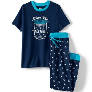 Lands' End Kids Short Sleeve Top and Jogger Bottom Pajama Set - 1 of 3