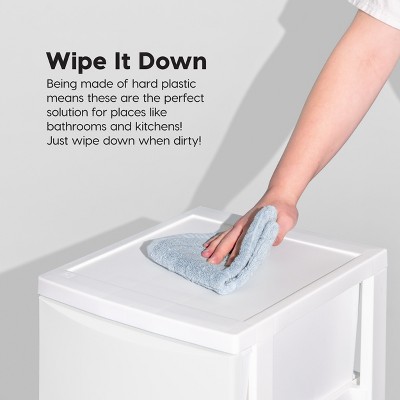 Slim White Plastic 4-Drawer Storage Cart with Casters