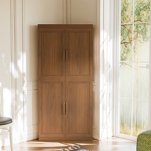 Spassway Walnut 2-Piece Tall Wood Storage Cabinet Modular Pantry Cabinet with 4 Adjustable Shelves 4 Doors Freestanding Organizer for Living Room - 1 of 4