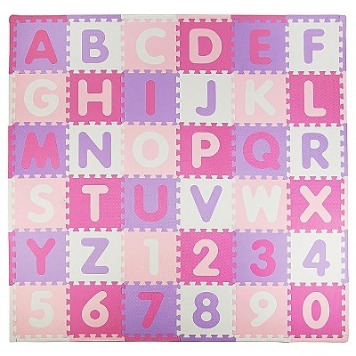 Tadpoles Foam Playmats for Kids, 36 Interlocking Tiles Teach the ABCs and Numbers 0-9, For Ages 3 and Up - Pink/Purple