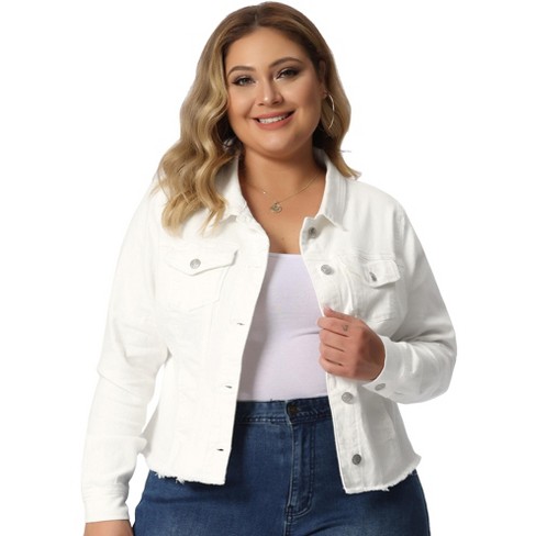 Agnes Orinda Women's Plus Size Long Sleeves Collarless Denim