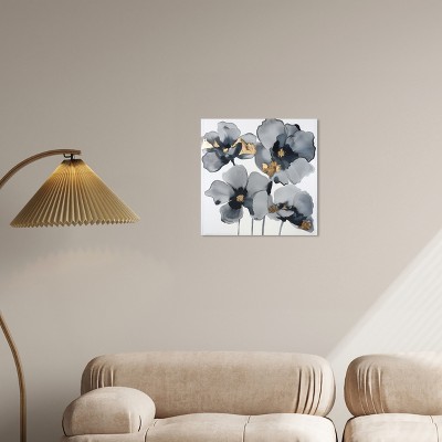 Gray and Gold Floral Canvas Wall Art, 20" x 20"