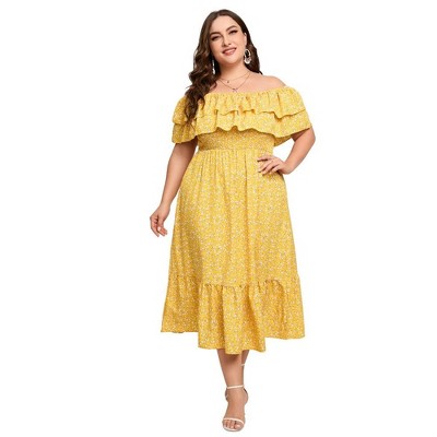 Women Plus Size Off Shoulder Maxi Dress Ruffle Flowy Casual Summer Boho Long Dresses
