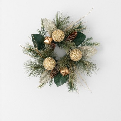 Sullivans Artificial Pine and Bells Wreath 18"H Green