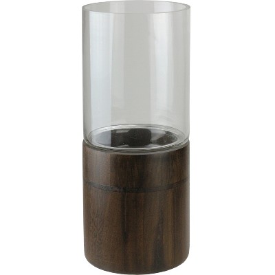 Northlight Glass Hurricane Pillar Candle Holder with Wooden Base - 15.25"