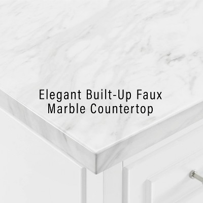 Cutler White Faux Marble Top Kitchen Island with Storage
