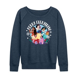 Women's - Disney - Merry Everything Lightweight French Terry Wide Neck Long Sleeve Graphic Shirt - 1 of 4